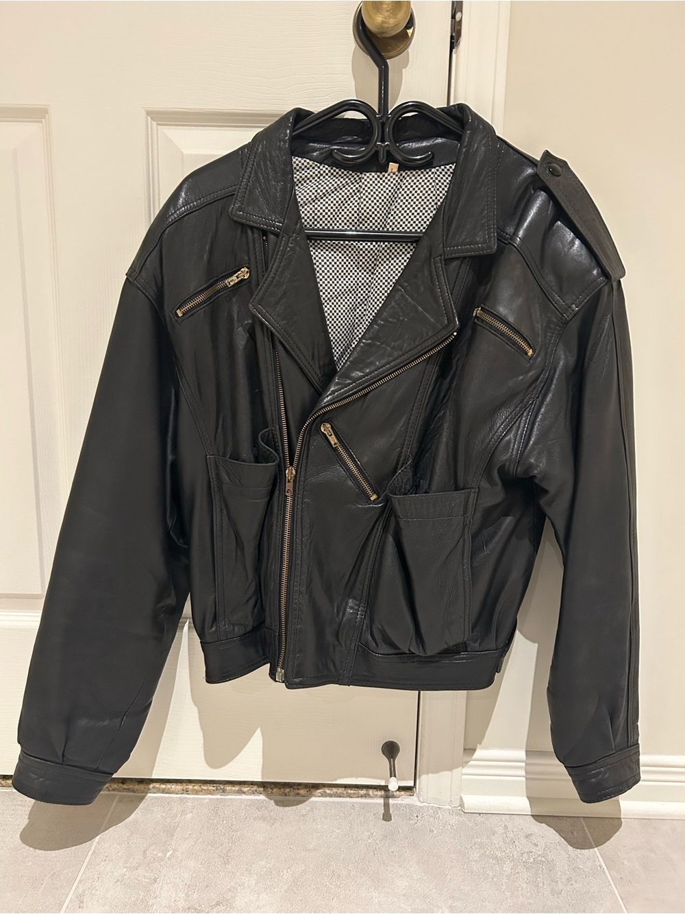 Black Vintage Leather Bomber Jacket